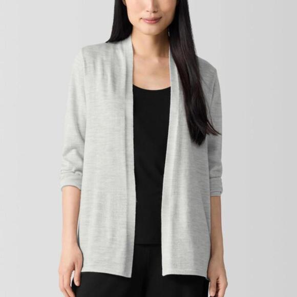 Eileen Fisher Sweaters - Eileen Fisher 100% Fine Merino Wool Open Front Cardigan Sweater Grey Women’s XL